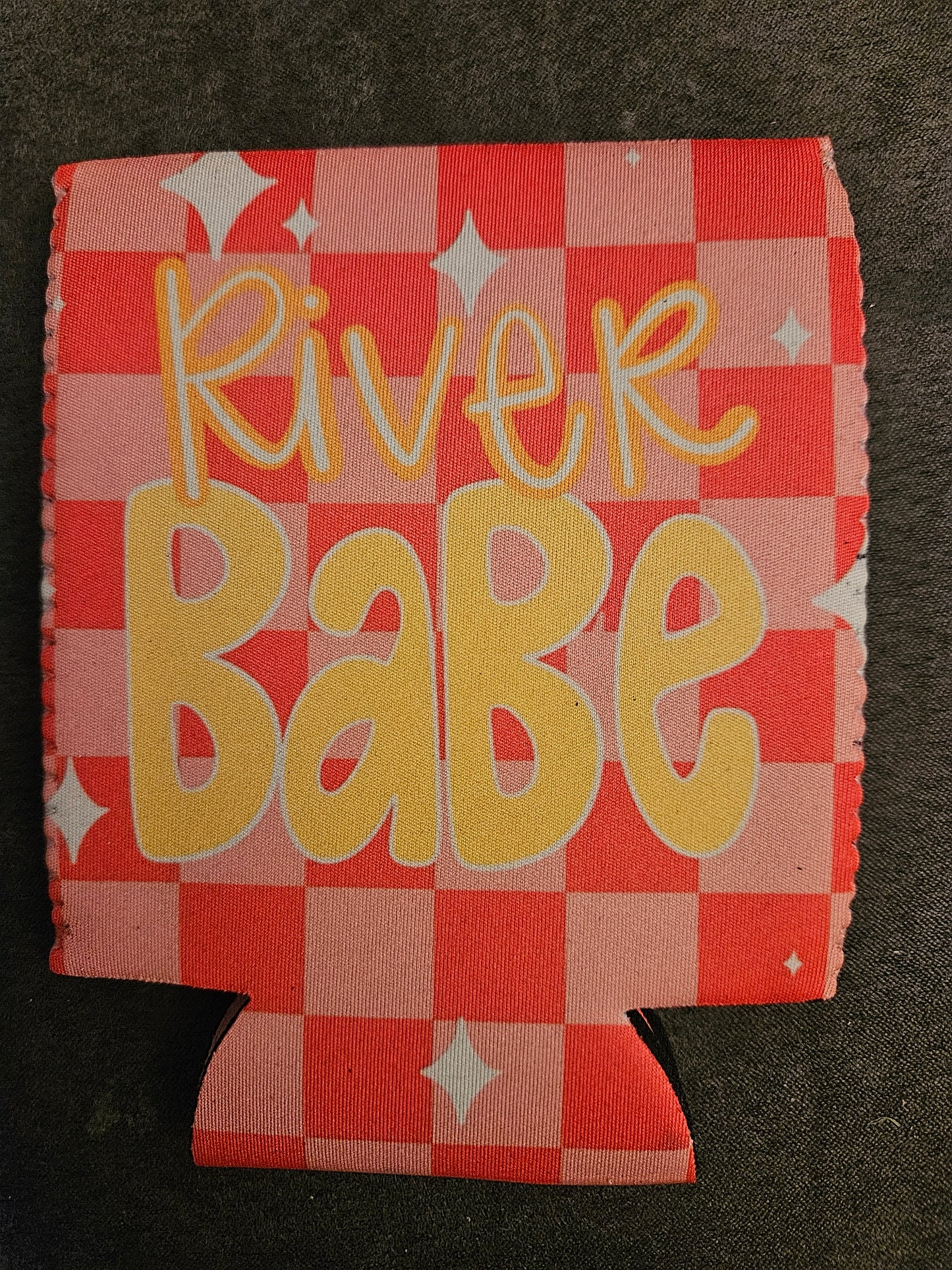 River babe checkered print koozies
