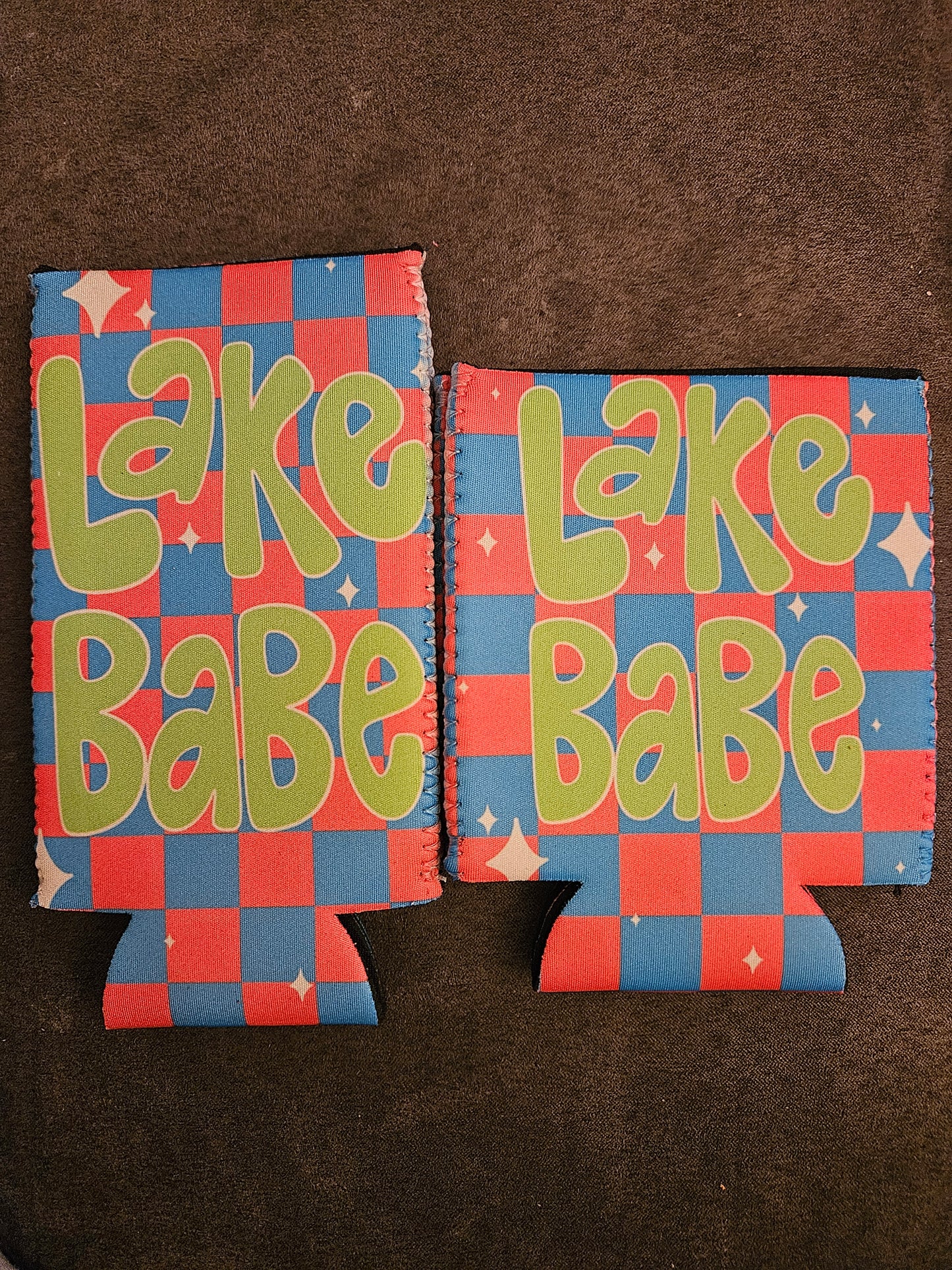 Lake babe checkered koozie