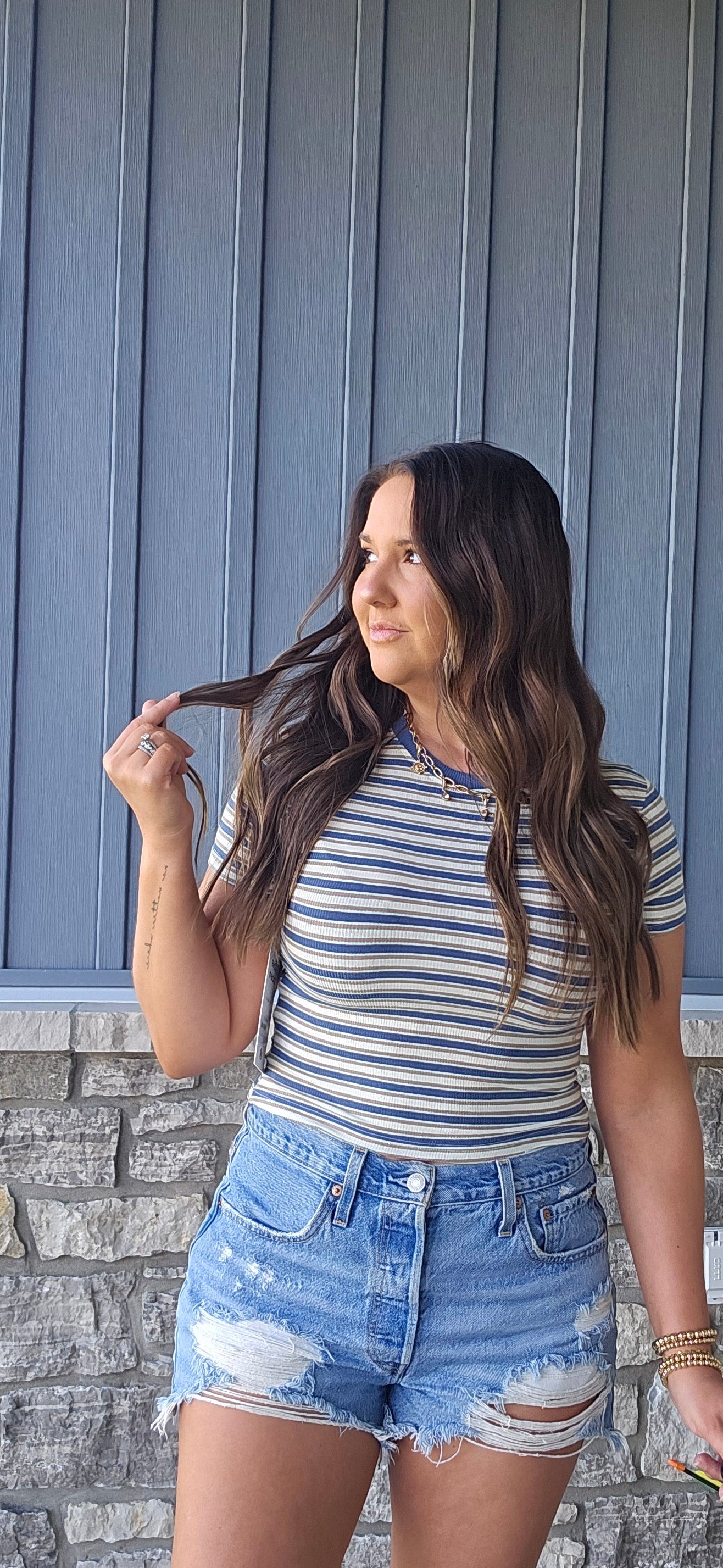 Coastal Stripe Crop Tee