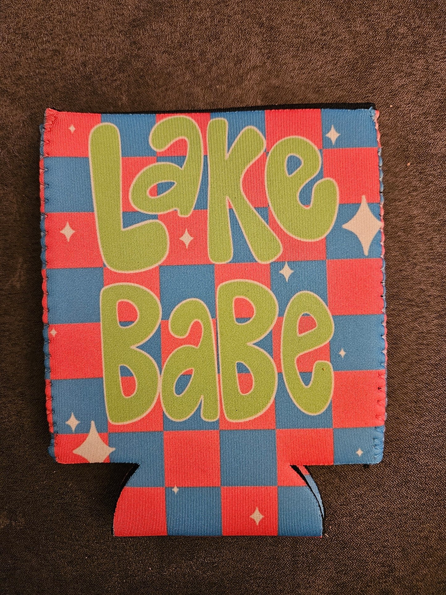 Lake babe checkered koozie