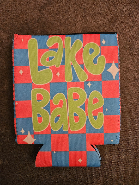 Lake babe checkered koozie