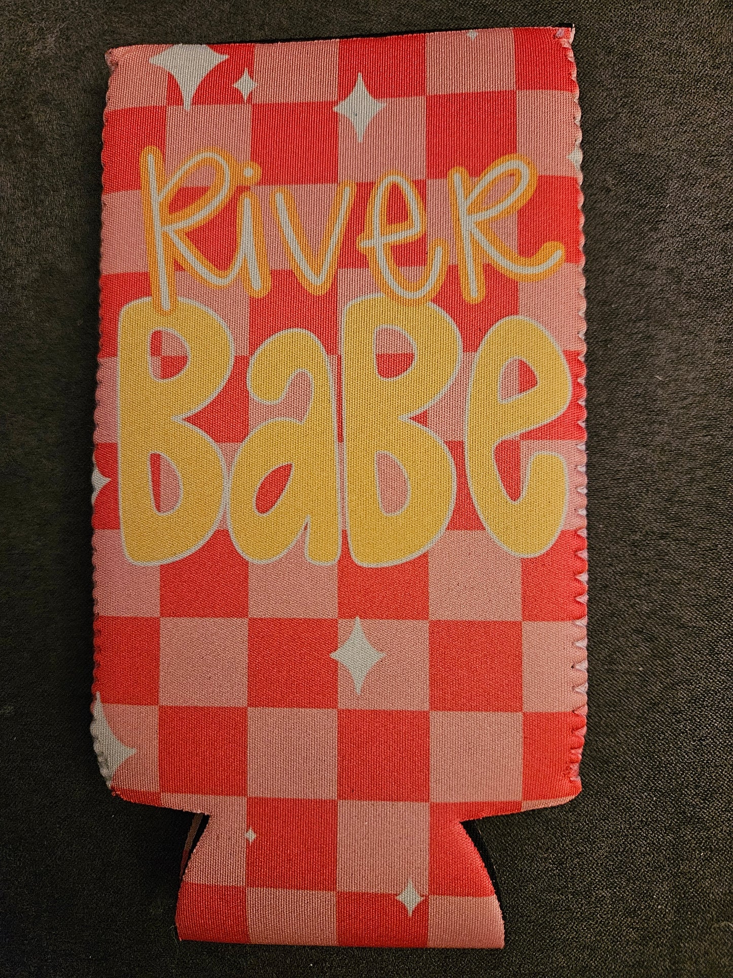 River babe checkered print koozies