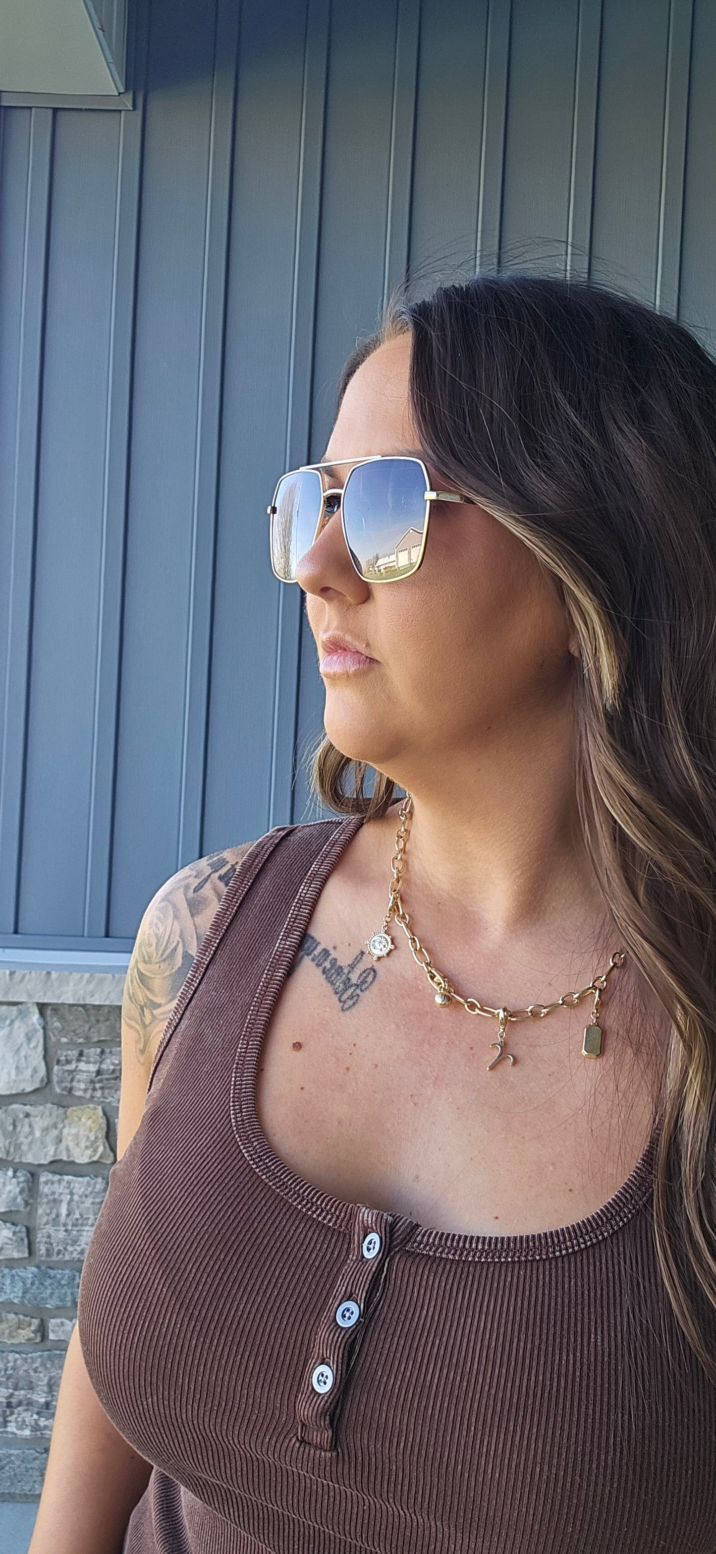 Cocoa Ribbed Henley Tank
