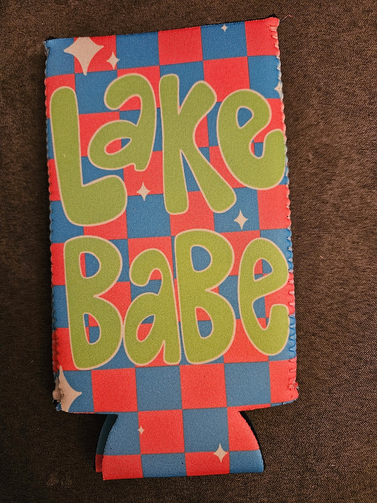 Lake babe checkered koozie