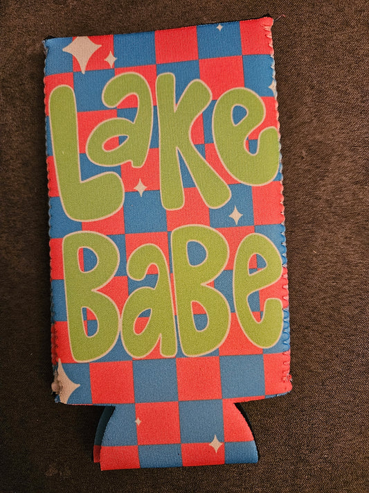 Lake babe checkered koozie