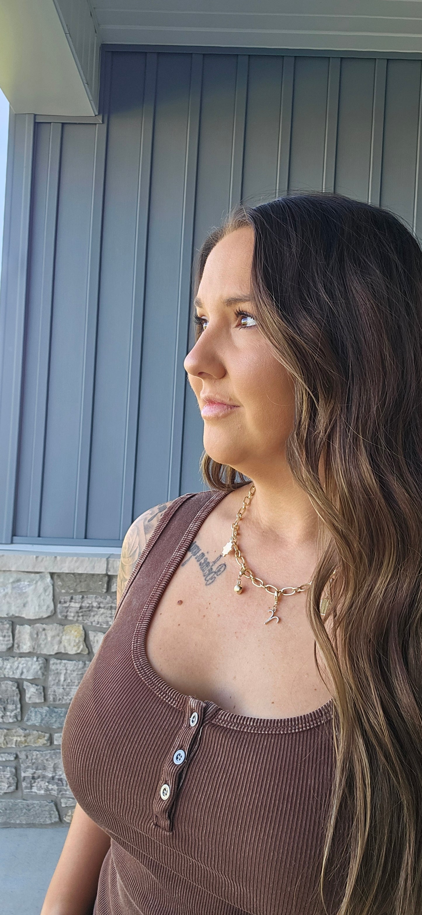 Cocoa Ribbed Henley Tank